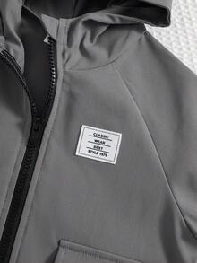 SHEIN 2pcs Baby Boy Autumn/Winter Cute Versatile Blue Jacket With Hood And Elastic Waist Pants Set, Baby Boy Winter Clothes Baby Set Autumn Winter Season Baby Unisex Clothes Sets Baby Boys Outfit Late Fall Baby Boy Casual Set - Grey - View 4