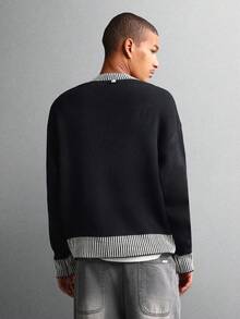 Áo len dệt kim dáng ngắn SUMWON với viền gân tương phản, ấm áp, tay dài, thích hợp mặc mùa thu đông, phong cách đường phố, thời trang, trơn. - màu đen - Xem 2