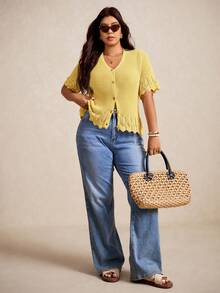 Elaquor Cárdigan informal de manga corta de unicolor talla grande