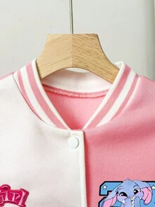 Girls' Casual Colorful 3D Floral Contrast Color Baseball Jacket, Spring/Autumn Fall Winter - Multicolor - View 6