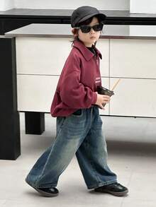 DAZY 宽松茧型休闲牛仔裤，适合男孩，街头风格，秋季