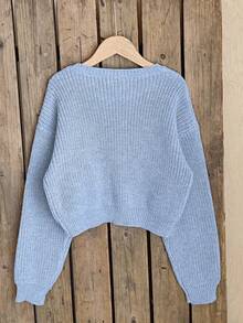 SHEIN 女童新款时尚百搭可爱蝴蝶结针织套头衫 - 藍色 - 查看 2