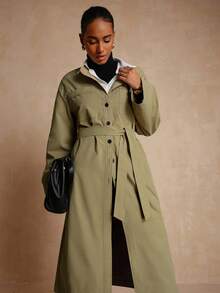 Lyxana Áo khoác trench coat dài cổ đứng cao cấp dáng rộng cho nữ - màu xanh lá - Xem 7