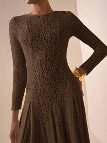 Zivah 2025新款休闲度假日常约会通勤优雅沙滩邮轮派对简约网红爆款生日派对宴会高端俱乐部圆领长袖透明玫米色蕾丝修身伞裙A字裙百褶裙长裙女士长裙-A - 棕色 - 查看 7