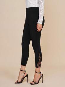 Amorya Quần legging ren viền loe dệt kim thanh lịch ôm vừa vặn cho nữ - màu đen - Xem 5