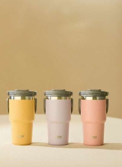 Joivida 1 件多色不锈钢 304 隔热带手柄方便携带时尚设计车载杯架温控冷饮瓶热饮可重复使用成人水壶