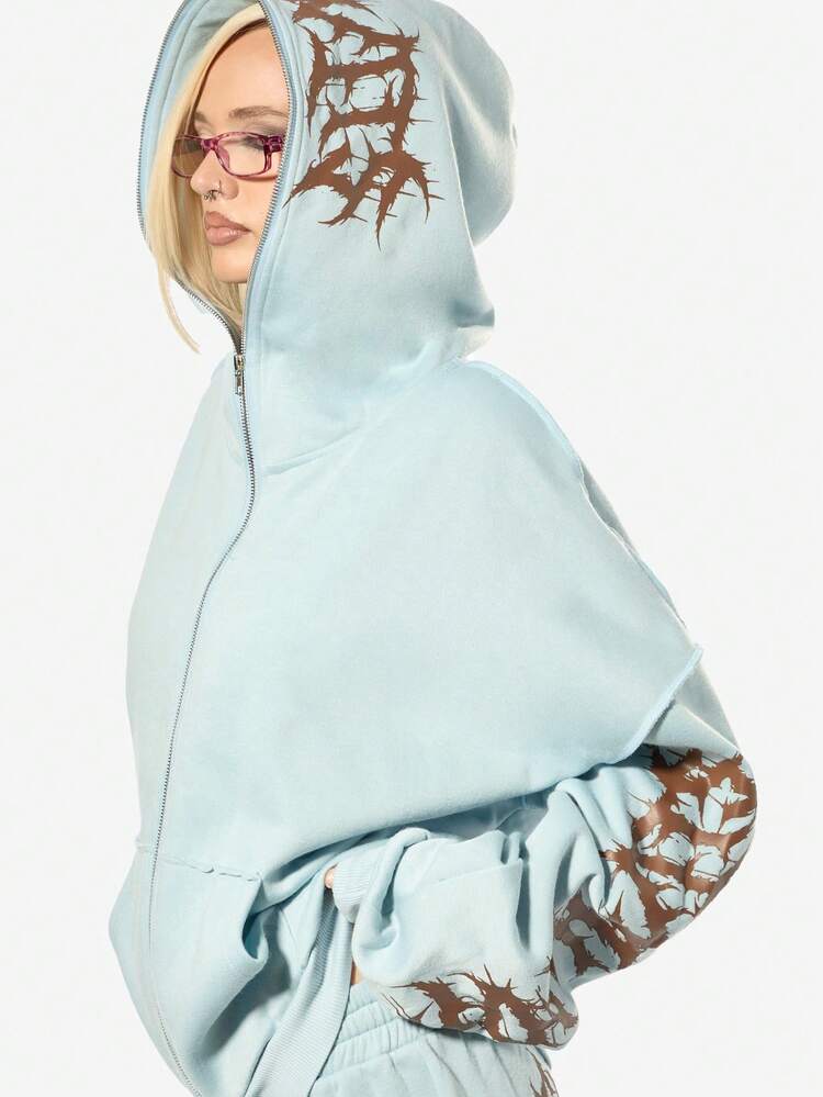 SUMWON WOMEN Oversized Full Zip Hoodie With Metal Print Design