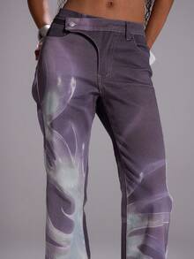 MUSERA Low Rise Graphic Print Fitted Flared Jeans Sexy Going Out Fall Autumn Winter Elegant Dystopian Spring Summer - Grey - View 5