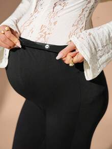 MaterniChic Maternity Solid Color Adjustable Waist Slit Hem Leggings Autumn/Winter  Elegant Party