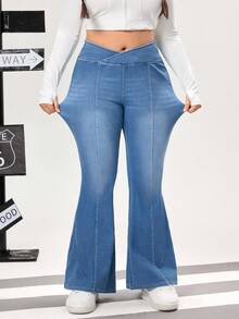 Flexra Plus Size Women's Fashionable Casual Washed Flare Jeans