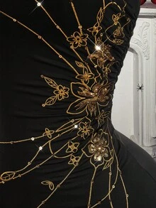 Amplova 万圣节秋季嬉皮风格水钻装饰短腰女式迷你连衣裙 - 黑色 - 查看 13