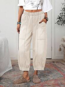 EMERY ROSE Women's Casual Washed Denim Lantern Jeans - Apricot - View 5