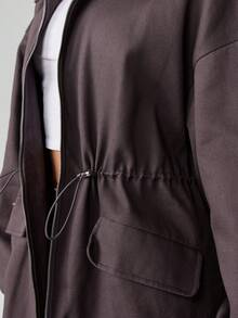 MISSGUIDED Manteau d'hiver long en coton, oversize, mode haute couture, avec ceinture à la taille, trench long, veste élégante à manches longues avec col large, mode automne - Gris - Voir 6