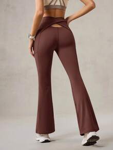 OutZeal 女式收腹防紫外线凉爽触感后背交叉腰喇叭裤日常休闲瑜伽运动裤 - 咖啡棕 - 查看 10