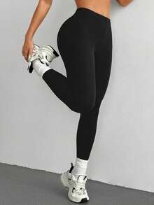 DAZY 紧身打底裤，可内穿或外穿，秋冬女士羊毛紧身裤 - 黑色 - 查看 4