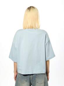 SUMWON WOMEN Oversized Modern Number 777 Graphic Short Sleeve Cotton Tee Relaxed Fit Crew Neck Casual Streetwear Fashion Statement Top For Summer Fall