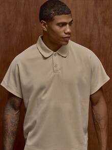 Musero 男士短袖宽松纽扣 Polo 衫，适合夏季春季假日海滩穿着 - 杏色 - 查看 6