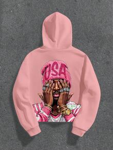 Manfinity ZONE917 Men ZONE917 Cropped Hoodie With Pink Graffiti Haha Face Graphic, Fall