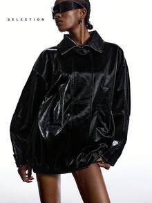 LYSMO 2025 新款极简主义秋季女士时尚黑色纹理夹克中性时尚前卫索环设计，适合外出、返校、毕业、街头服饰、垃圾摇滚和朋克时尚、Y2K 和斯德哥尔摩风格、前卫女性和独特的老师、机场和女性旅行返校、返校节、2000 年代风格万圣节服装女式飞行员夹克 - 黑色 - 查看 7