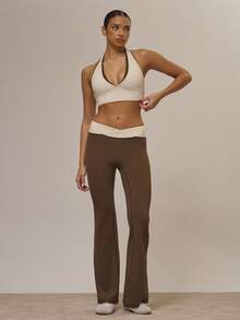 Musera Sport Crossover Contrast Waistband Fitted Flared Yoga Pants Only Gym Active Sports Workout Cinnamon Swirl Winter - Multicolor - View 1