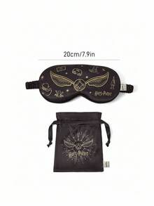 HARRY POTTER X SHEIN 1pc Golden Snitch Pattern Silk-Like Eye Mask, Blackout Eye Mask, Comfortable Fabric, Elegant Print, Unisex, Black Eye Mask