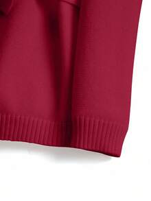 GlowEve CURVE Plus Size Women Elegant French Style Knit Cardigan With Belt Design - Burgundy - View 3