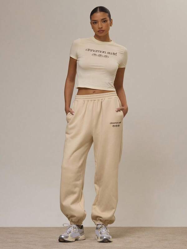 Musera Sport Pantalones jogger con puños estampados gráficos, casuales, de vuelta al colegio, activos, deportivos, de entrenamiento, de otoño, otoñales, lindos, con remolino de canela, de invierno