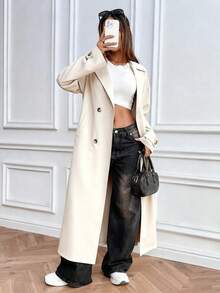 Chiquease Women's Fashion Casual Double-Breasted Long Trench Coat