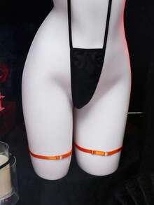 4 件性感万圣节角色扮演南瓜刺绣镂空透明交叉女式内衣服装，黑色和橙色 - 橘色 - 查看 8