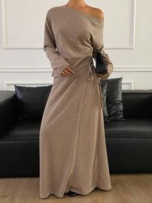 DAZY Bộ đồ thường ngày 2 món dành cho nữ, hàng mới về cho mùa thu đông - Màu Khaki - Xem 3