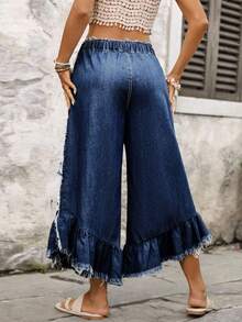 EMERY ROSE Plus Size Women Casual Frayed Hem Jeans, All Season - Dark Wash - View 2