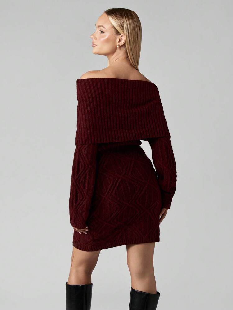 MISSGUIDED Vestido de suéter con hombros descubiertos, tejido de punto grueso, cuello de cuello vuelto, manga larga, acogedor y cálido para el invierno, otoño, moda navideña, fiesta de Navidad