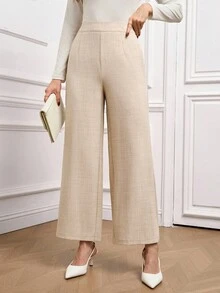 Ellevyn Women's Casual Solid Color Elastic Waist Loose Pants,Fall - Apricot - View 3