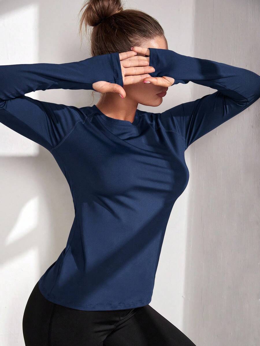 Activina 女士圆领运动长袖 T 恤 - 藏蓝色 - 查看 1