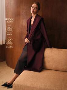 MOTF PREMIUM WOOL SHAWL COLLAR BELTED OVERCOAT - Burgundy - View 2
