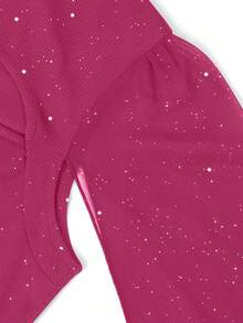 Elenzga 女式时尚优雅闪光斗篷袖镂空迷你连衣裙 - 玫紅色 - 查看 8