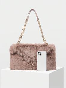 MOTF PREMIUM FUZZY CHAIN DETAIL SHOULDER BAG - Volcanic Gray - View 4