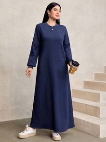 Women's Casual Loose Crew Neck Long Sweatshirt In Navy, Autumn/Winter - Blue - View 3