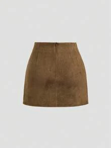 Sweetra Vintage Italian Style Maillard Color Pleated Bodycon Skirt, Sexy & Alluring For Autumn/Winter - Brown - View 2
