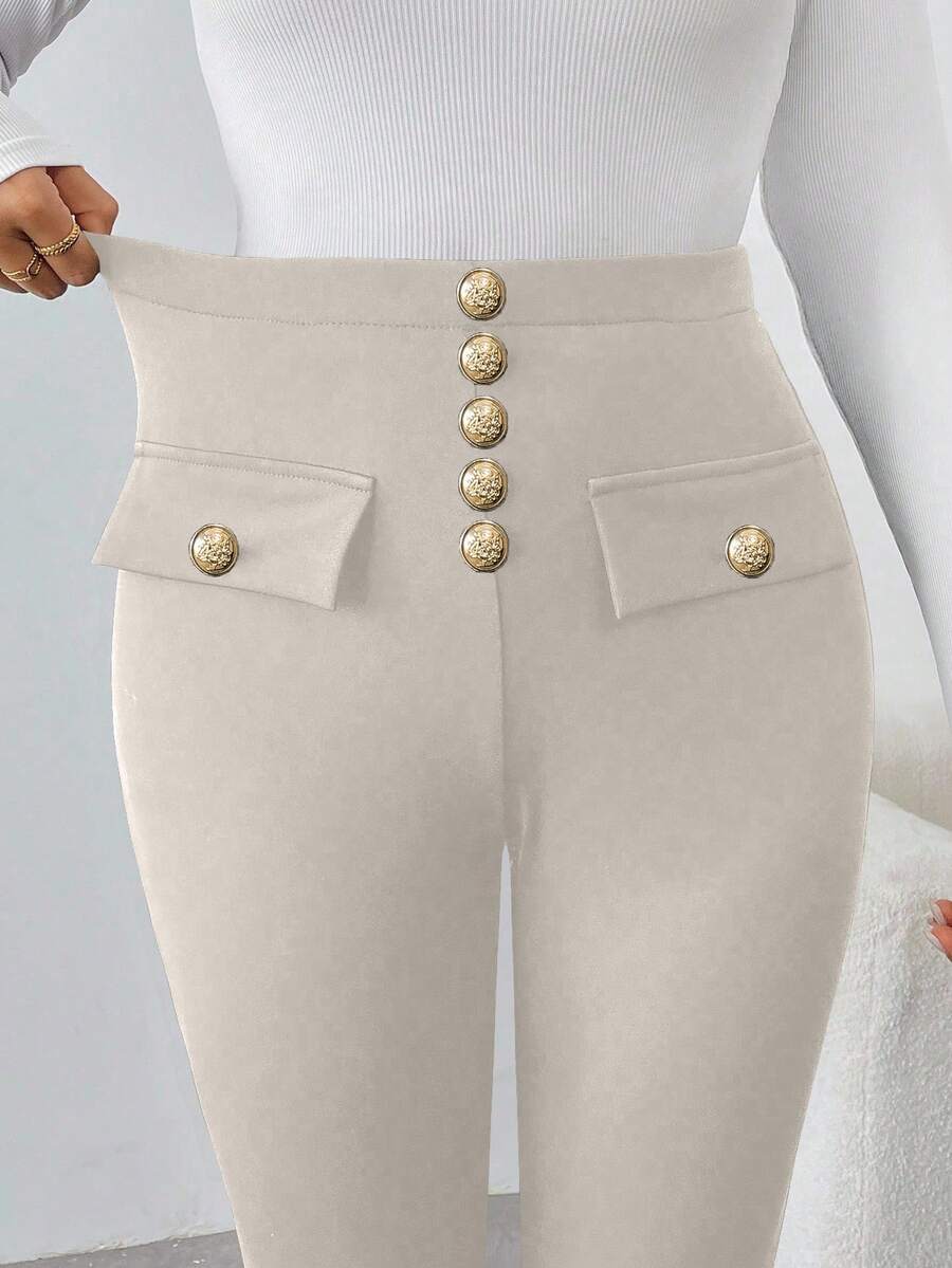 EMERY ROSE Women's Casual Solid Color Slim Fit Pants - Light Grey - View 1