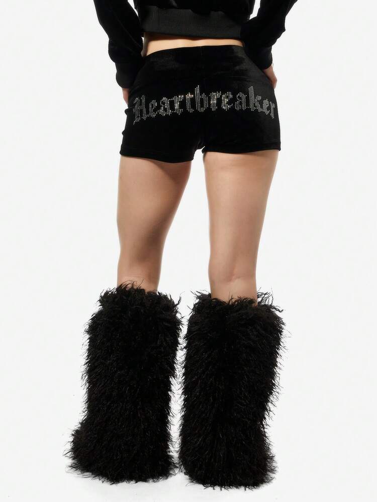 SUMWON WOMEN Halloween Velvet Hot Pants With Rhinestone Text Detail