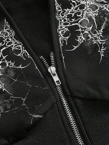 ROMWE Grunge Punk Áo nỉ trùm đầu cổ lông họa tiết da báo phong cách retro cỡ lớn dành cho nữ Y2K Subculture - màu đen - Xem 4