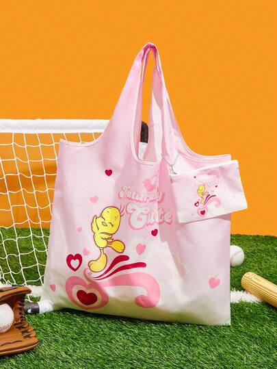 LOONEY TUNES X SHEIN Women's Cartoon & Letter Graphic Large Capacity Commuter Tote Bag