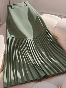SHEIN Clasi 女士优雅褶饰不对称下摆浪漫半身裙 - 軍綠色 - 查看 6