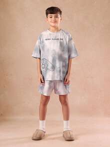 Bộ đồ ngủ SUMWON kèm tay cầm chơi game, kiểu nhuộm tie-dye, thích hợp cho chơi game, ngủ đêm, đi nghỉ mát, dành cho trẻ em, thanh thiếu niên, bé trai, quà tặng, phong cách thường ngày. - Màu Xám nhạt - Xem 1
