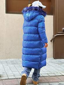 EURMUSE Kunstpelz Kapuzenpullover mit detailliertem Reißverschluss, oversized Passform, gesteppt, Wintermantel - Blau - Übersicht 2
