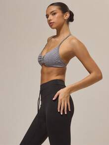 Musera Sport Set da 3 reggiseni sportivi casual con collo alto e arricciature, colori misti, adatti per attività fisica, palestra, autunno, ritorno a scuola