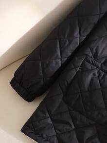 Emery Rose Kids Emery Rose Kids 青少年女孩黑色羽绒大衣，休闲羊毛绗缝连帽口袋中长款拉链宽松落肩夹克秋冬 - 黑色 - 查看 4