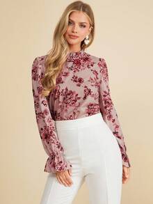 Amorya Bluzka z bufiastymi rękawami i falbaną przy szyi, Bluzki z długim rękawem