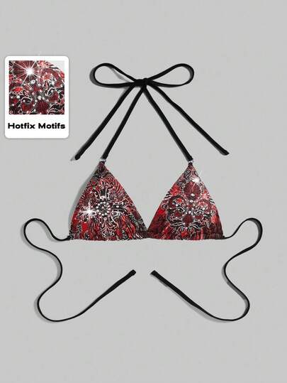 ROMWE Grunge Punk Plus Size Sexy Bowknot Crystal Cross Spaghetti Strap Top Bikini, For Vacation Hottie